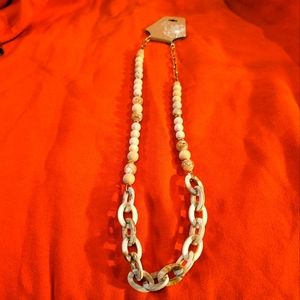 Necklace wood and resin gold tone lobster clasps